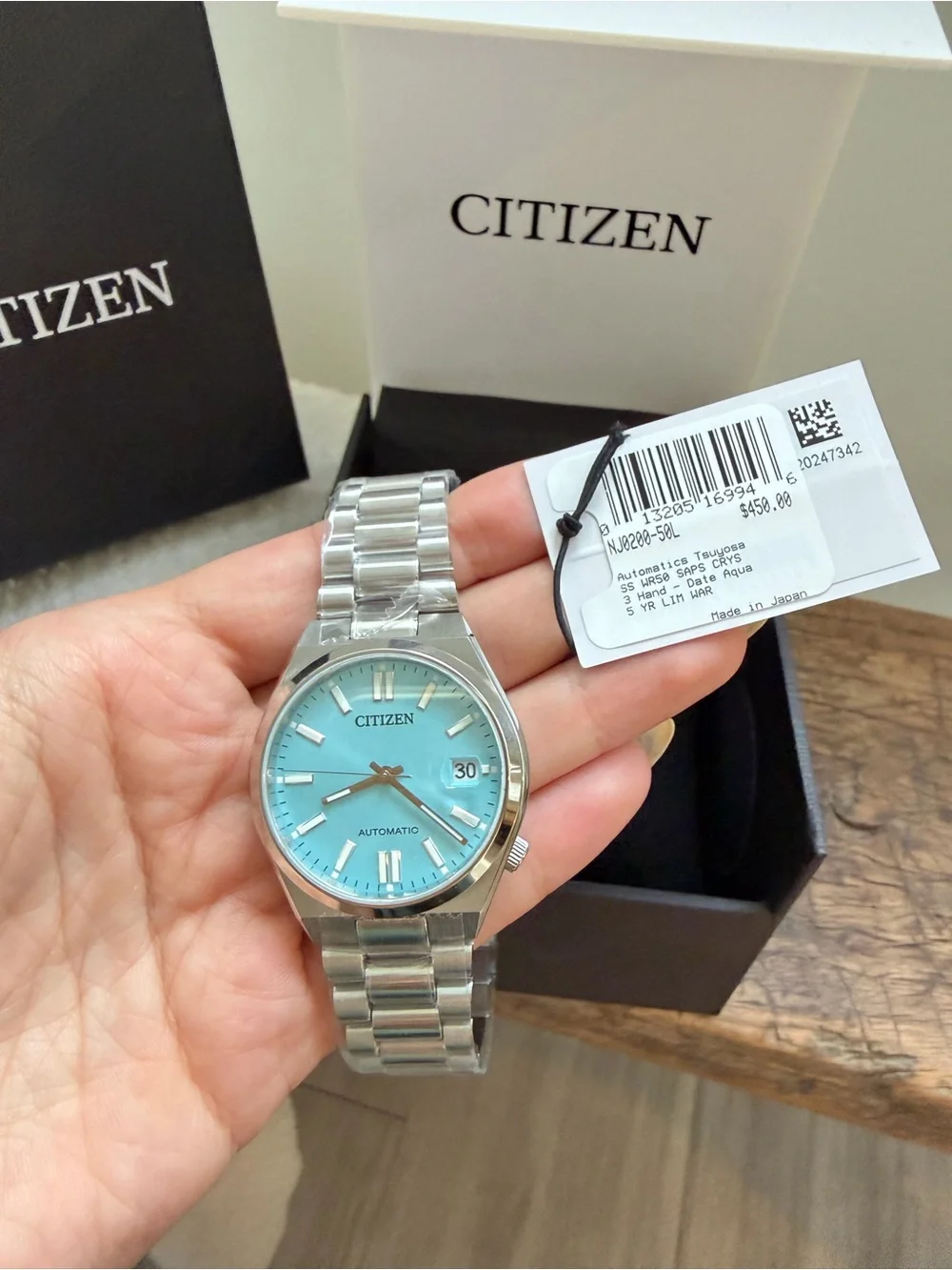 Citizen Automatic Watch with Turquoise Dial and Silver Bracelet